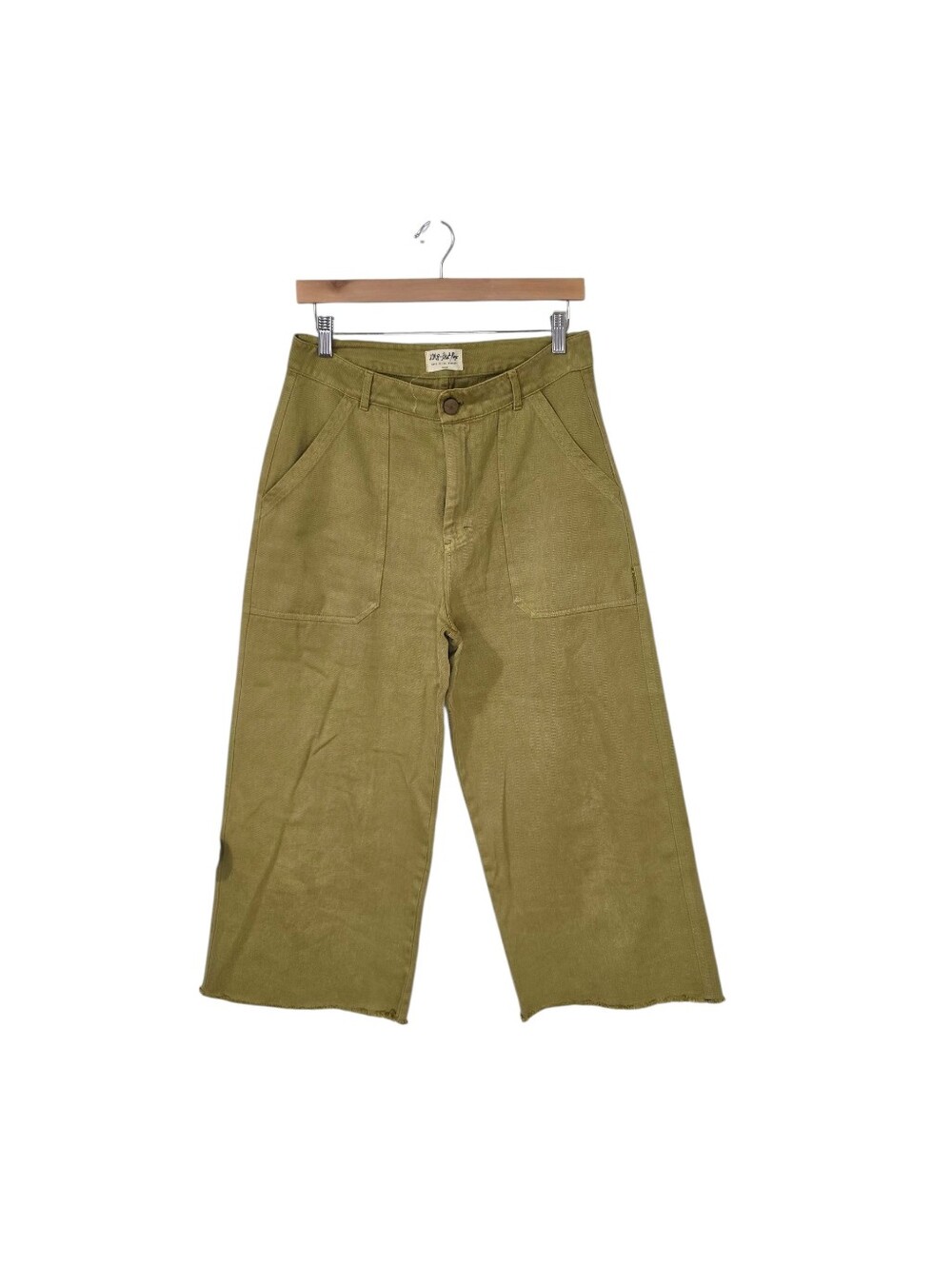 Back Beat Rags Hemp Organic Cotton Wide Leg Pants Womens Medium Raw Hem Chartreu
